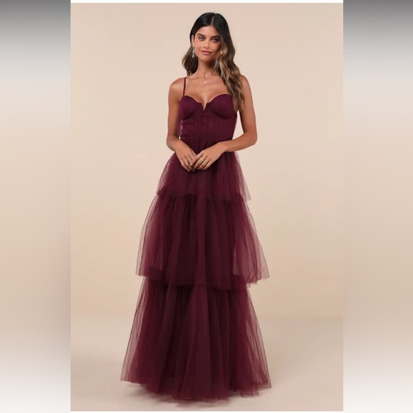 Lulus Dresses & Skirts - NWT Lulu’s Unforgettable Poise Plum Purple Tulle Bustier Tiered Maxi Dress